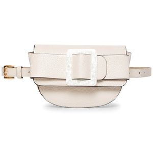 Oversize-Buckle Pebble-Faux-Leather Belt Bag